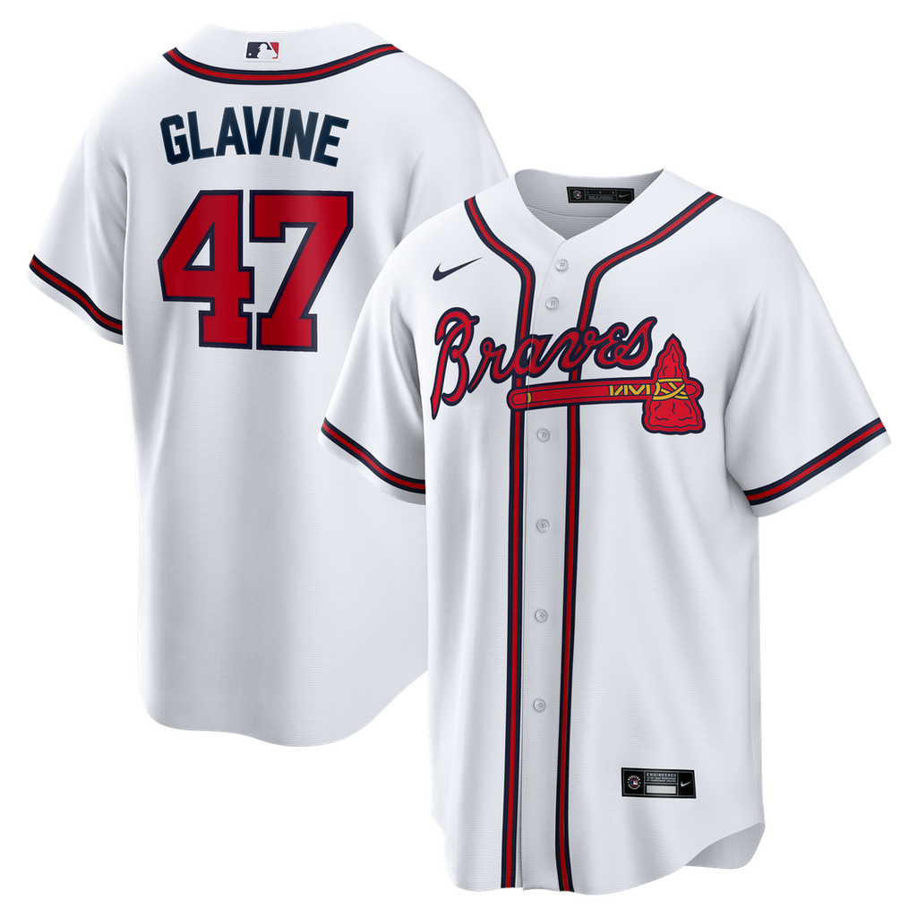 Atlanta Braves Tom Glavine Nike White Home Retired Player Replica Jersey product image 1, provided for visual reference and