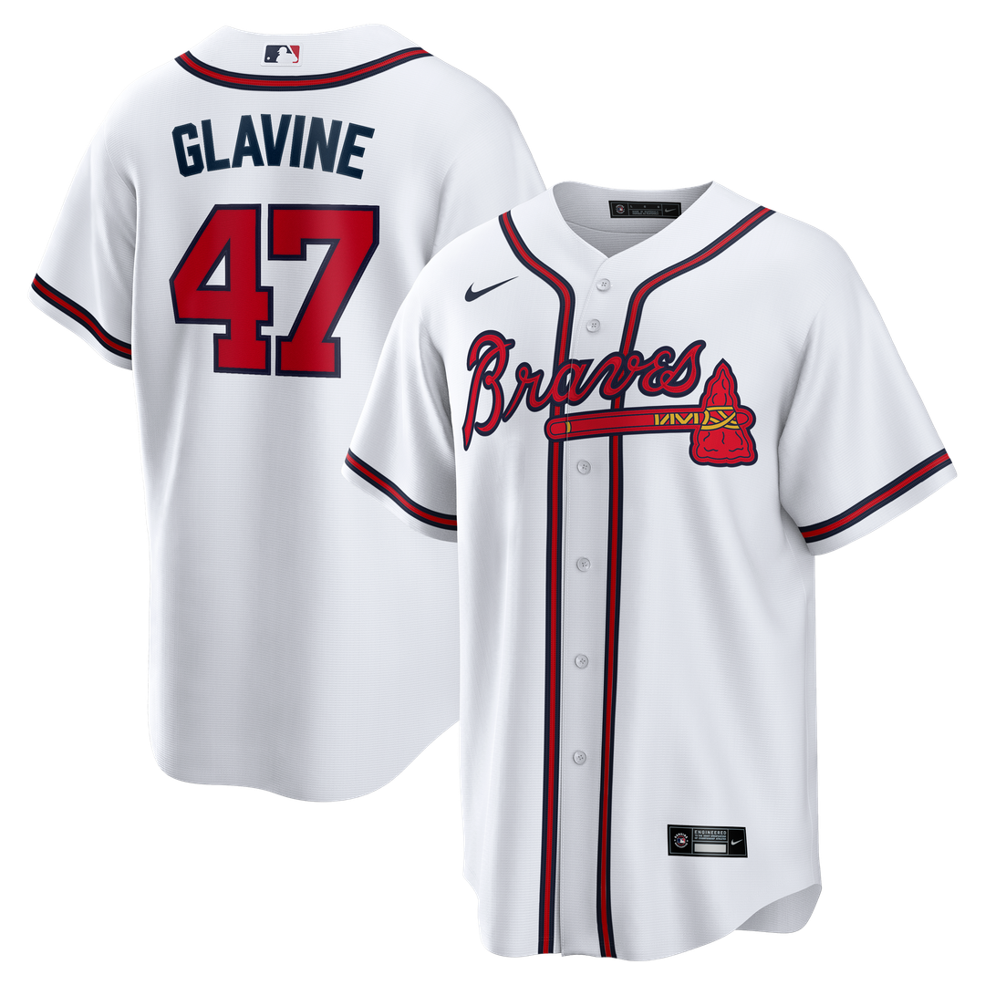 Atlanta Braves Tom Glavine Nike White Home Retired Player Replica Jersey product image 1, provided for visual reference and