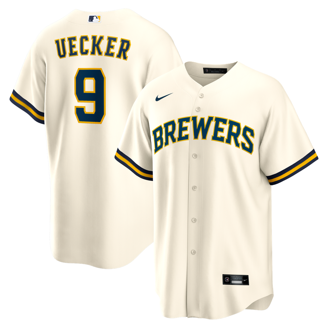 Milwaukee Brewers Bob Uecker Nike Cream Home Retired Player Replica Jersey product image 1, provided for visual reference