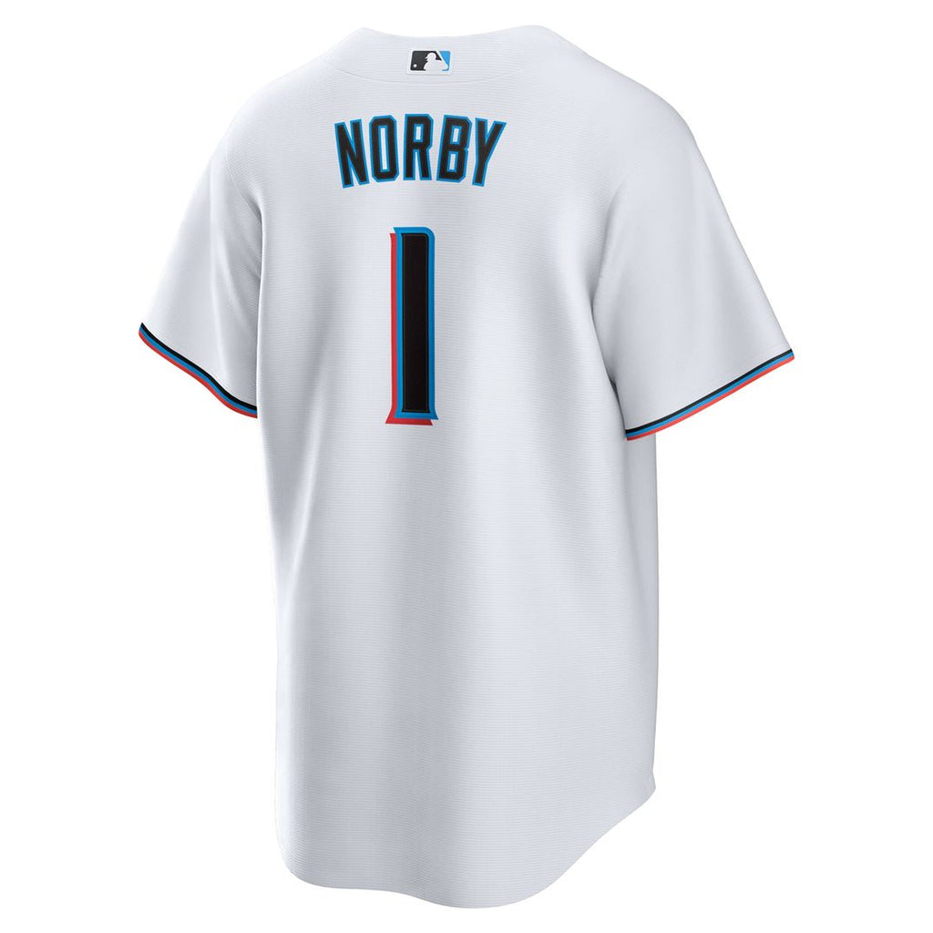 Miami Marlins Connor Norby Nike White Home Replica Jersey product image 3, provided for visual reference and product detail