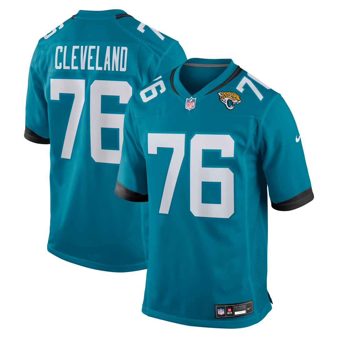Jacksonville Jaguars Ezra Cleveland Nike Teal Game Jersey product image 1, provided for visual reference and product detail