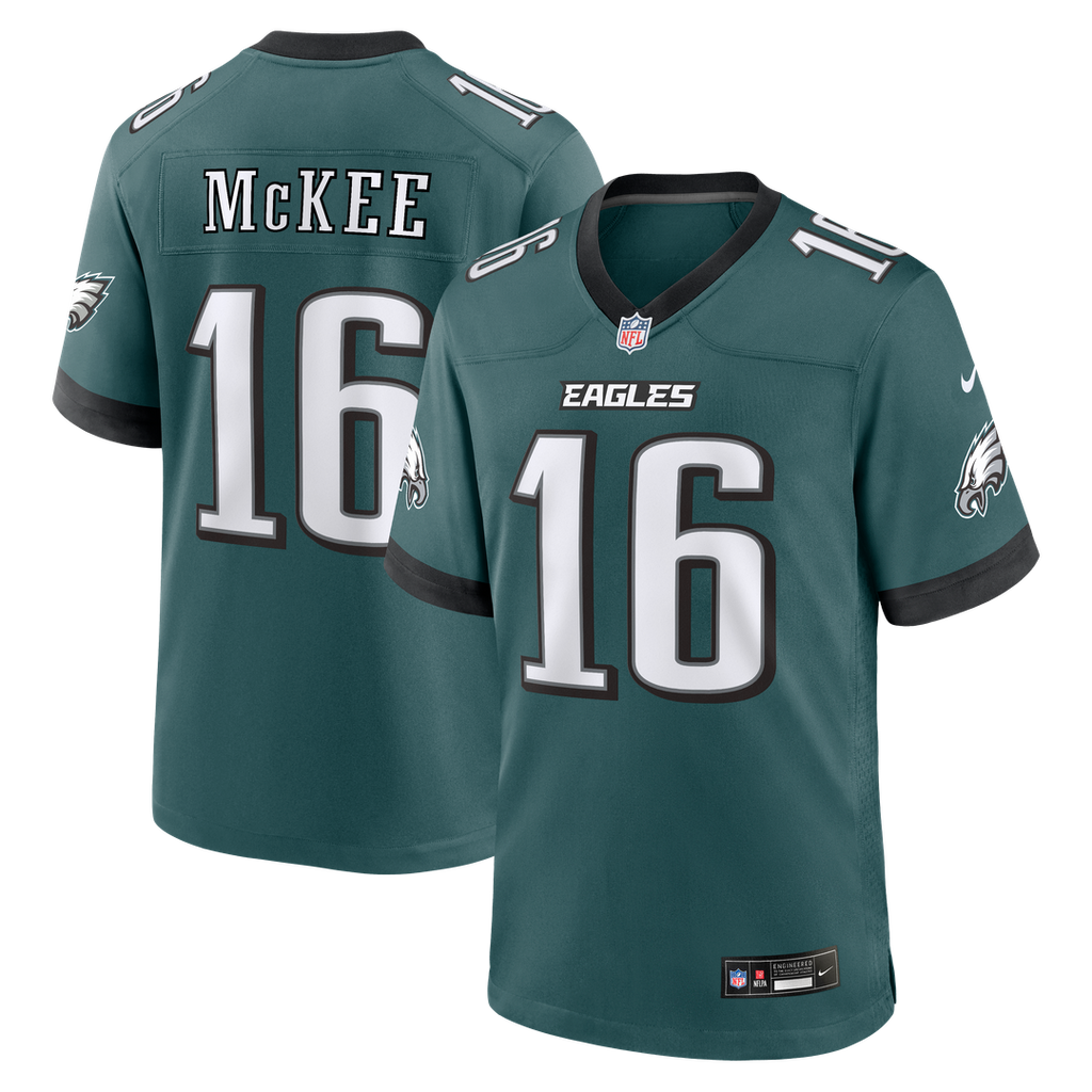 Philadelphia Eagles Tanner McKee Nike Midnight Green Team Game Jersey product image 1, provided for visual reference and