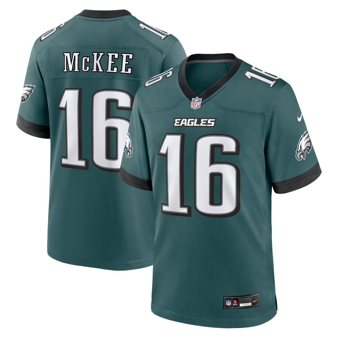 Philadelphia Eagles Tanner McKee Nike Midnight Green Team Game Jersey product image 1, provided for visual reference and