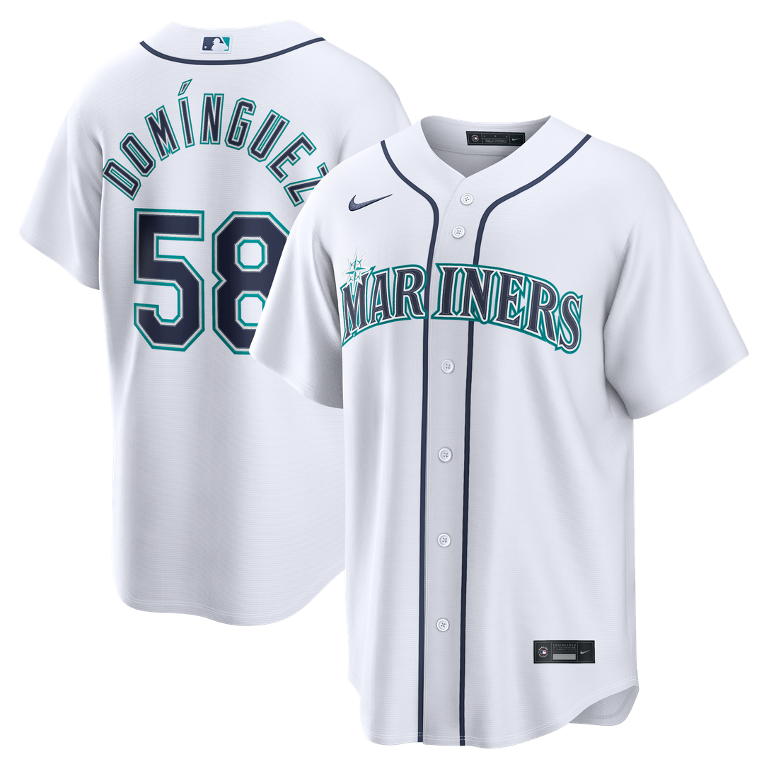 Seattle Mariners Seranthony Domínguez Nike White Home Replica Jersey product image 1, provided for visual reference and