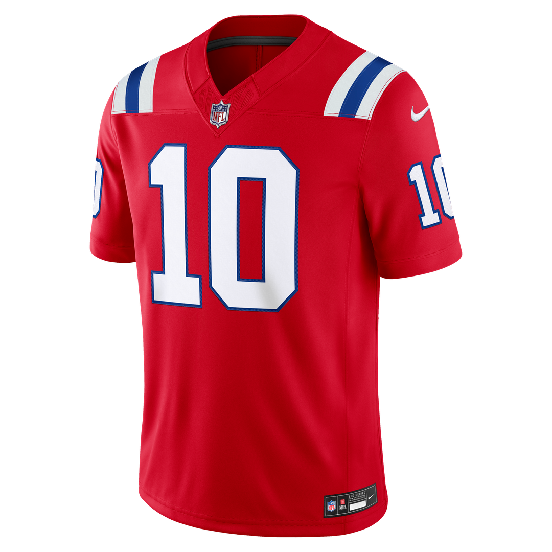 New England Patriots Drake Maye Nike Red Alternate Vapor F.U.S.E. Stitched Limited Jersey product image 2, provided for