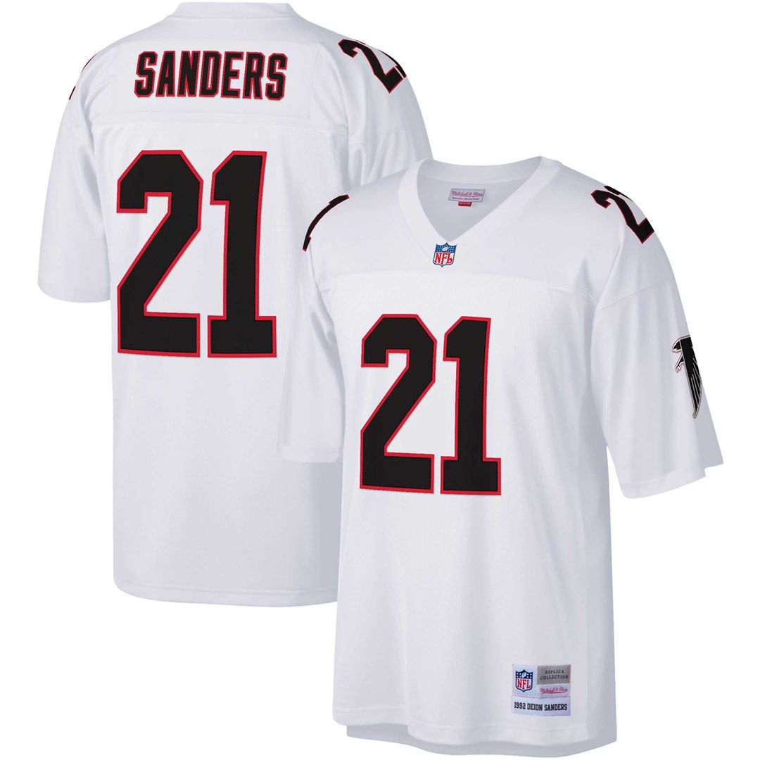Atlanta Falcons Deion Sanders Mitchell & Ness White Big & Tall 1992 Retired Player Replica Jersey product image 4, provided