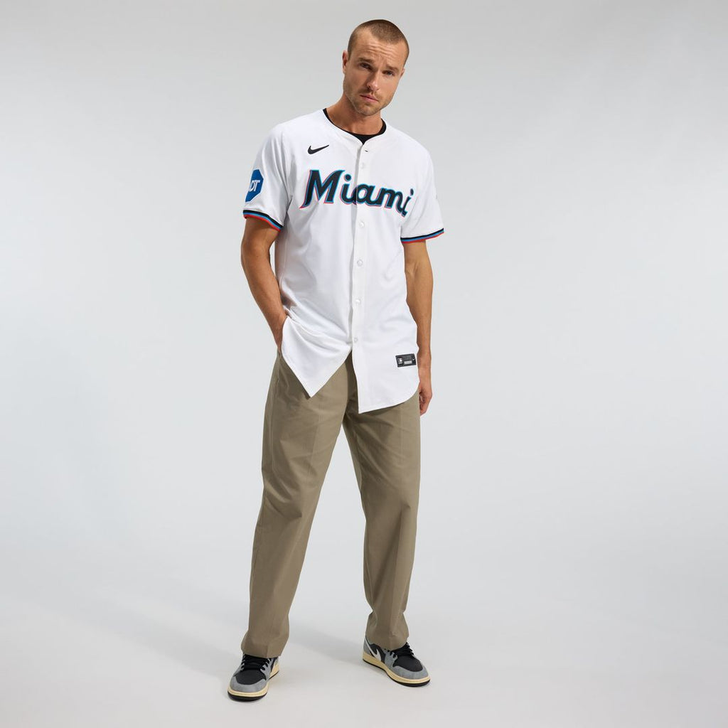 Miami Marlins Nike White Home Elite Jersey product image 3, provided for visual reference and product detail review