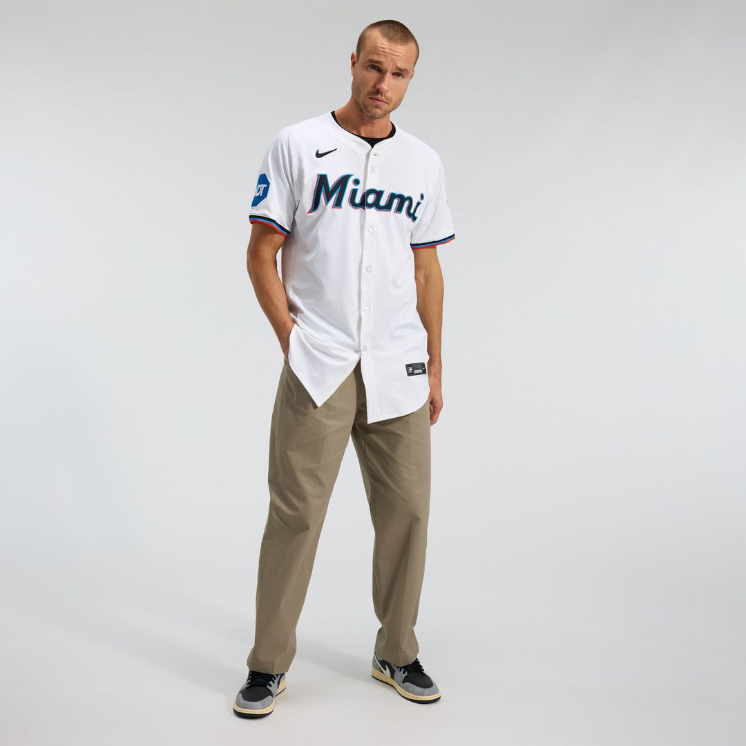 Miami Marlins Nike White Home Elite Jersey product image 3, provided for visual reference and product detail review