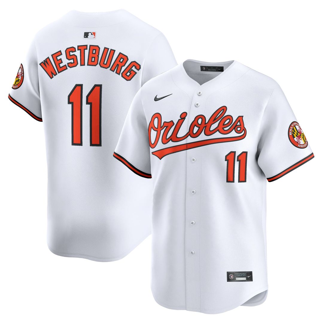 Baltimore Orioles Jordan Westburg Nike White Home Limited Player Jersey product image 1, provided for visual reference and
