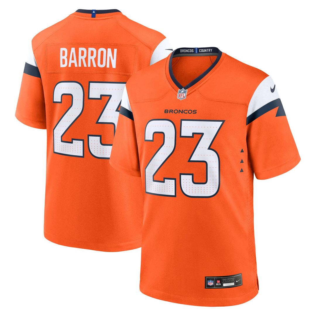 Denver Broncos Jahdae Barron Nike Orange Game Player Jersey product image 1, provided for visual reference and product