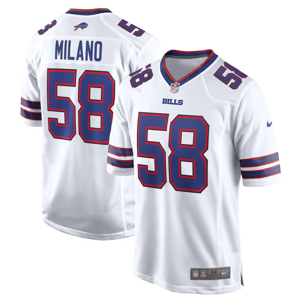 Buffalo Bills Matt Milano Nike White Away Game Player Jersey product image 1, provided for visual reference and product