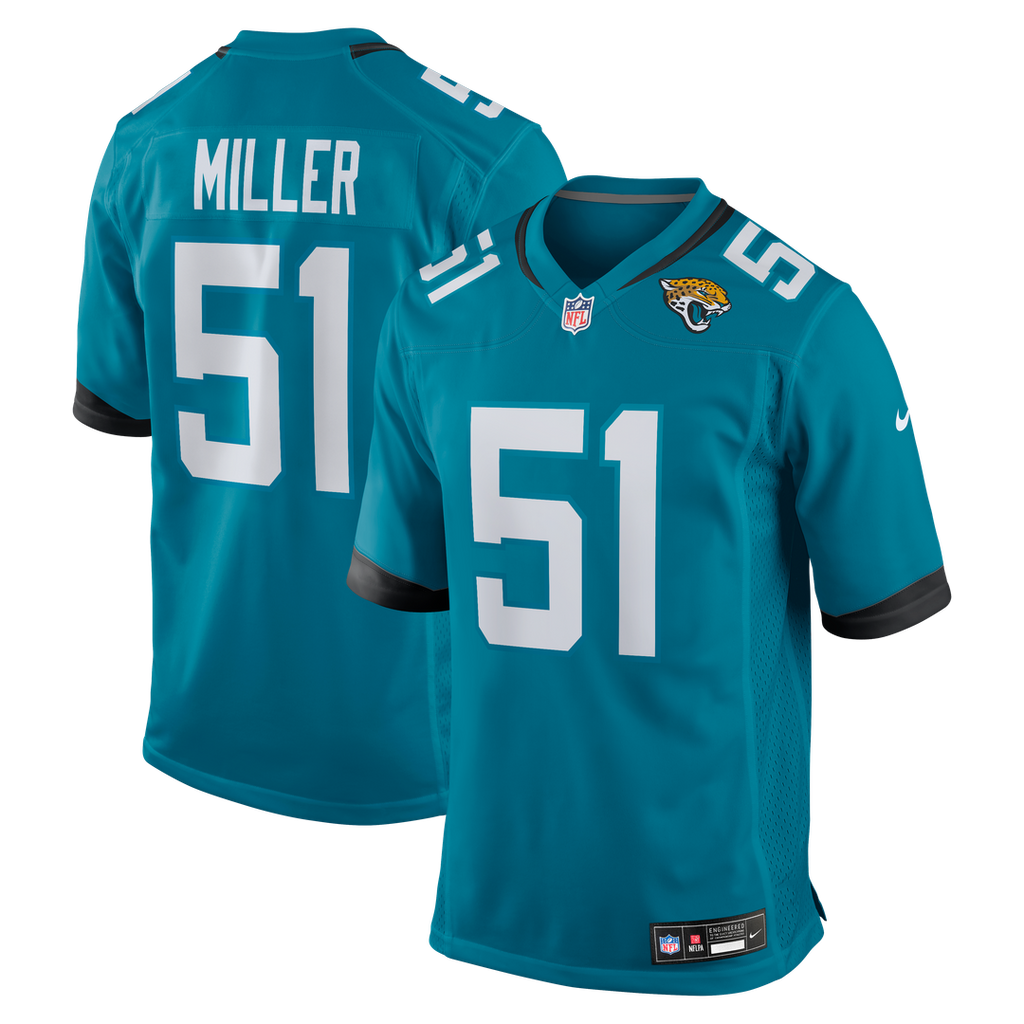 Jacksonville Jaguars Ventrell Miller Nike Teal Game Jersey product image 1, provided for visual reference and product detail