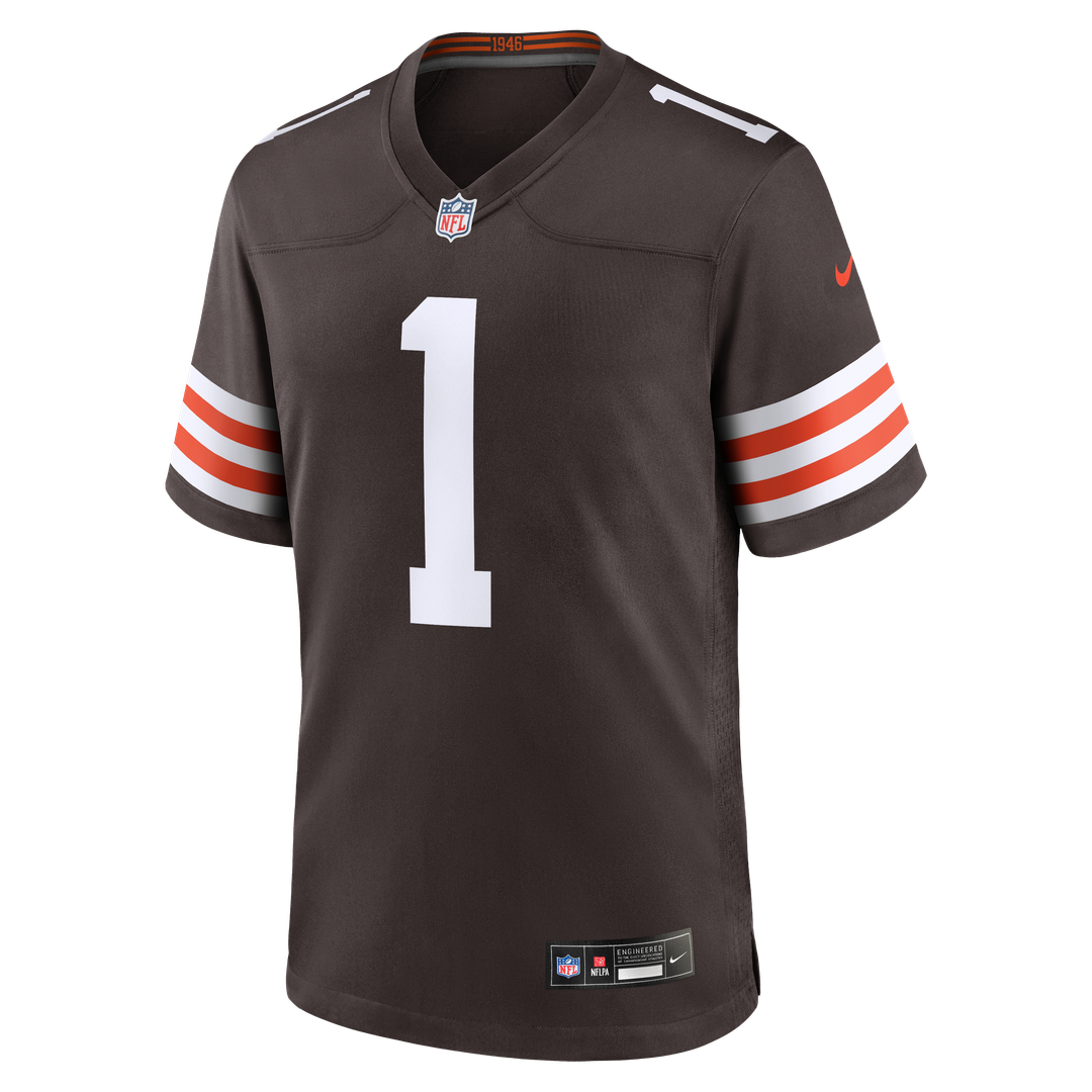 Cleveland Browns Number 1 Groom Nike Brown Game Jersey product image 2, provided for visual reference and product detail