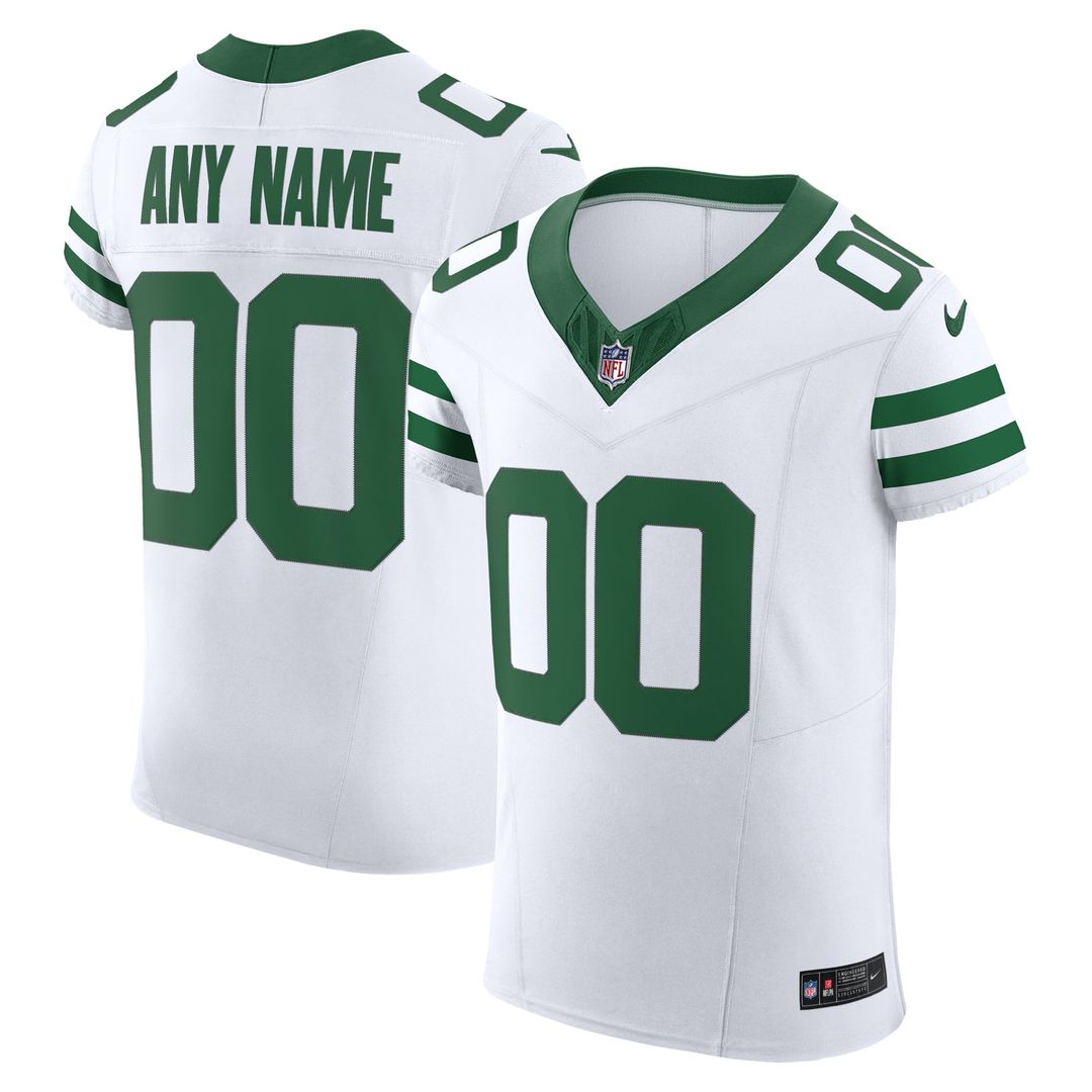 New York Jets Nike White Vapor F.U.S.E. Elite Custom Jersey product image 1, provided for visual reference and product