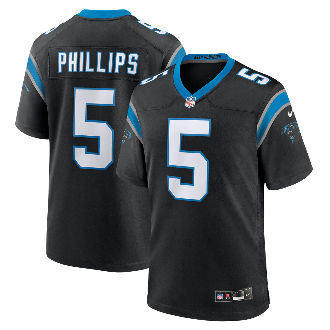 Carolina Panthers Jaelan Phillips Nike Black Game Jersey product image 1, provided for visual reference and product detail