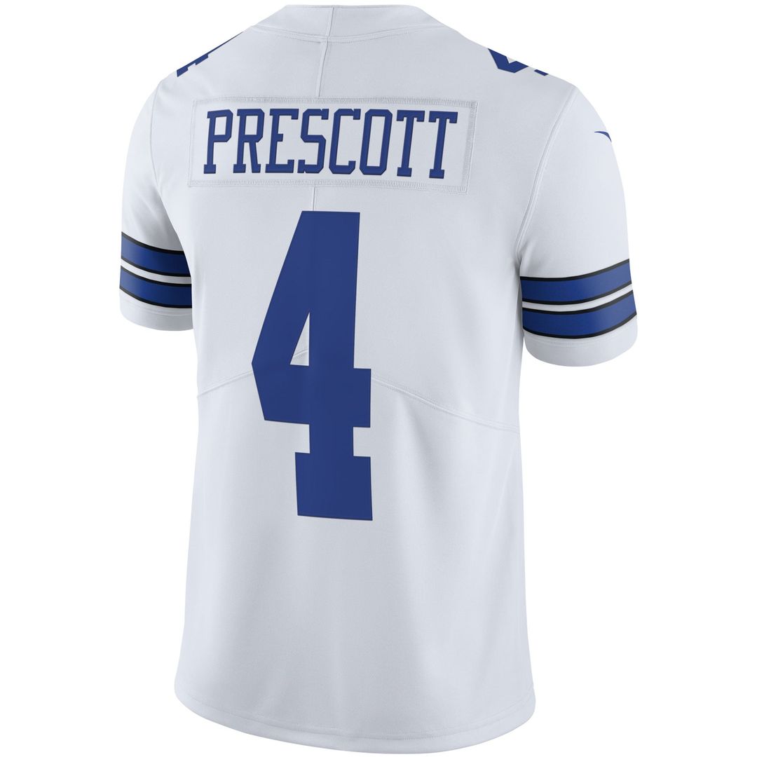 Dallas Cowboys Dak Prescott Nike White Vapor Limited Player Jersey product image 3, provided for visual reference and