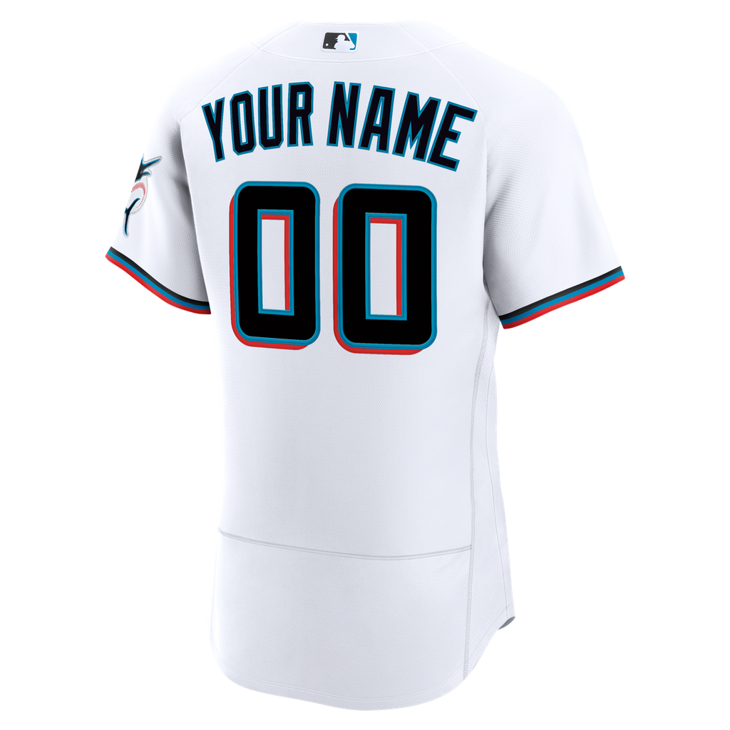 Miami Marlins Nike White Home Authentic Custom Jersey product image 3, provided for visual reference and product detail