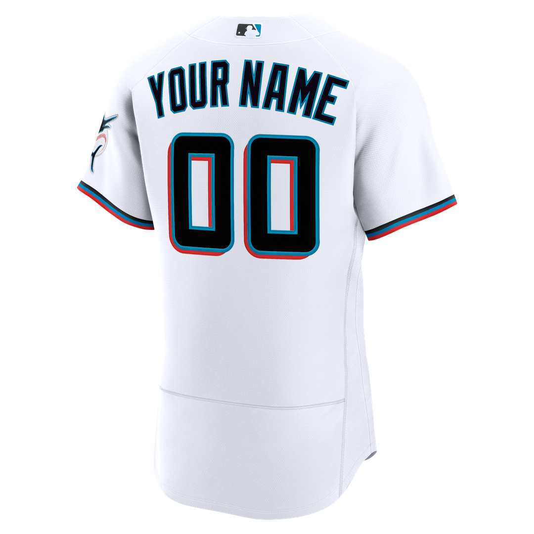 Miami Marlins Nike White Home Authentic Custom Jersey product image 3, provided for visual reference and product detail