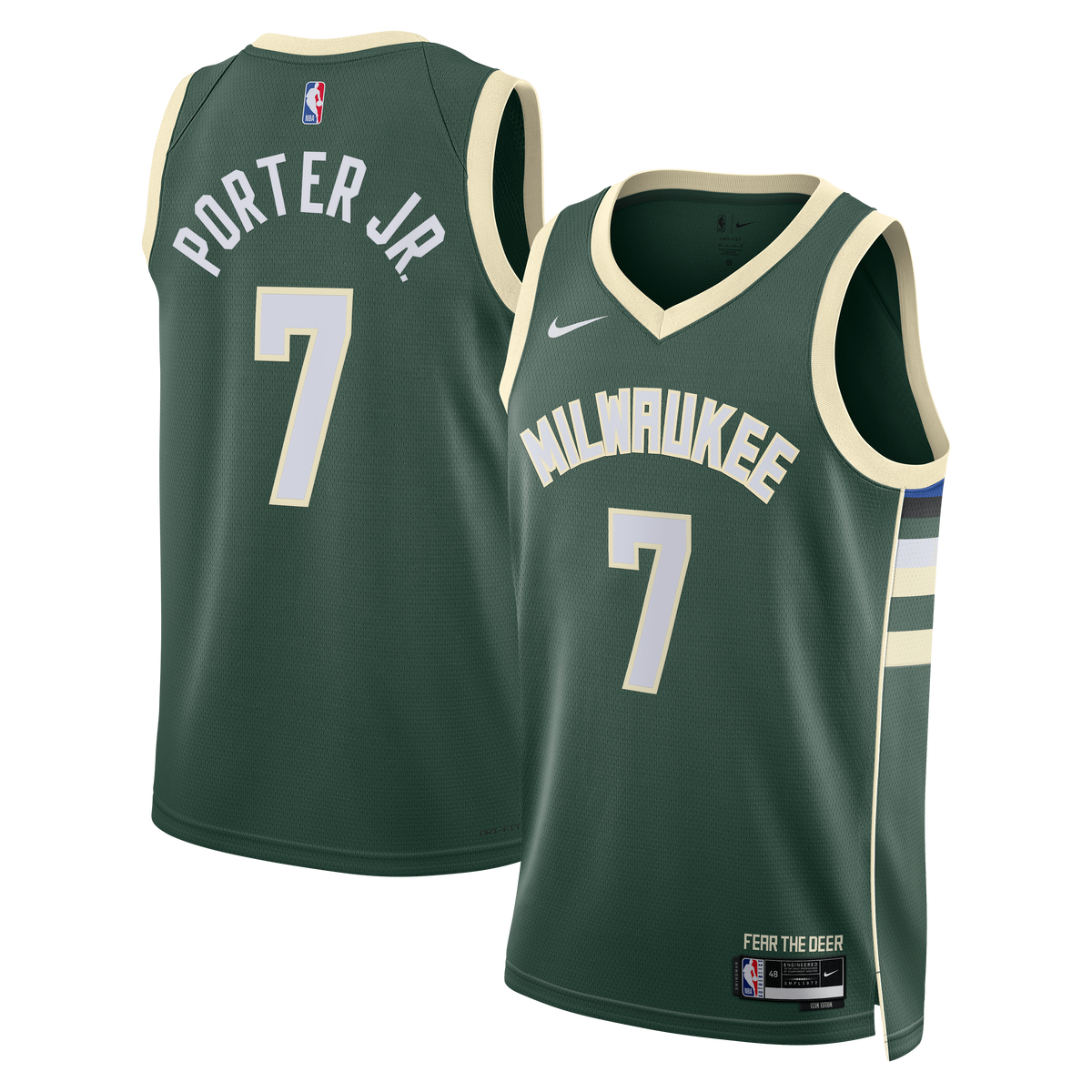 Milwaukee Bucks Nike Icon Edition Swingman Jersey - Hunter Green - Kevin Porter Jr. - Unisex product image 2, provided for