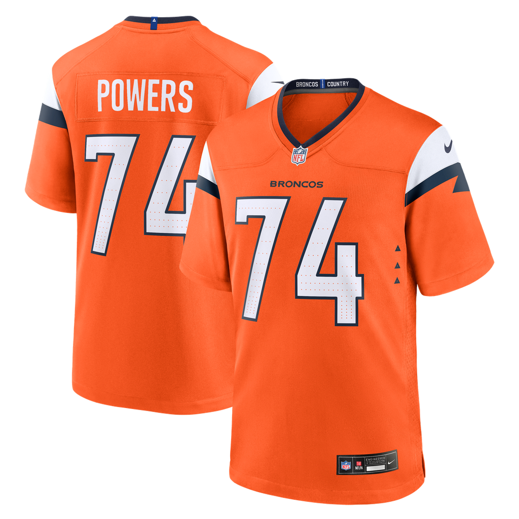 Denver Broncos Ben Powers Nike Orange Team Game Jersey product image 1, provided for visual reference and product detail