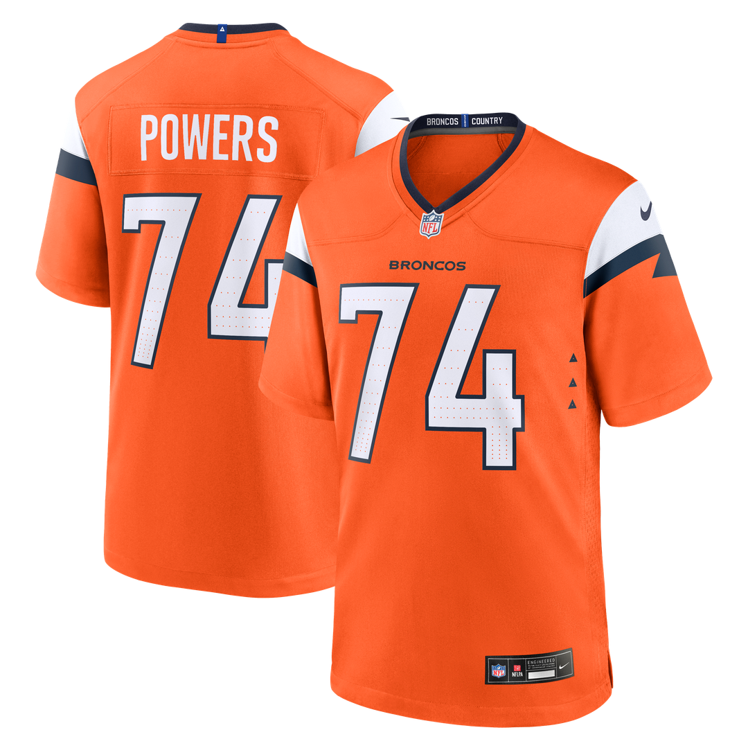 Denver Broncos Ben Powers Nike Orange Team Game Jersey product image 1, provided for visual reference and product detail