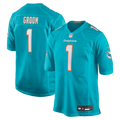 Miami Dolphins Number 1 Groom Nike Aqua Game Jersey product image 1, provided for visual reference and product detail review
