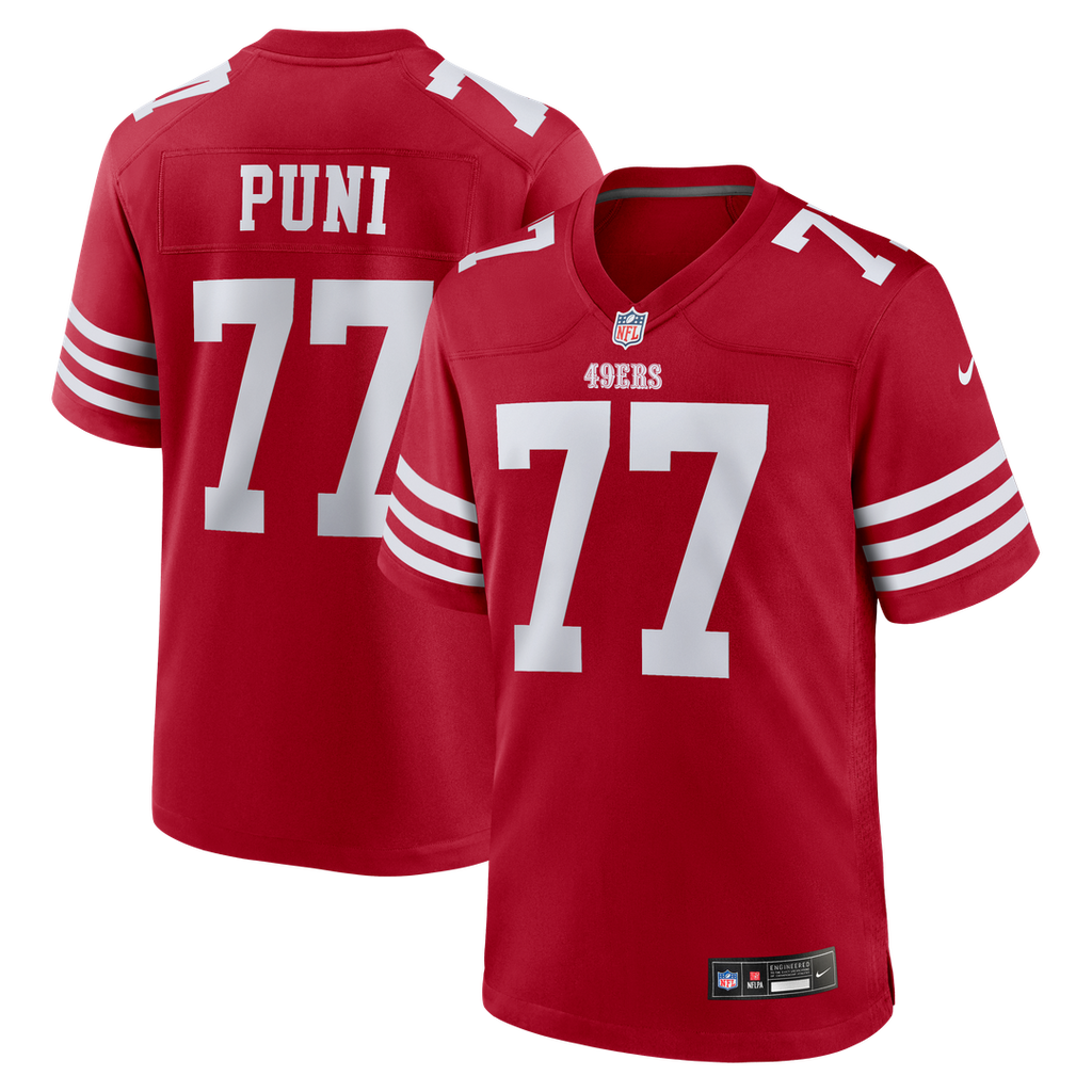 San Francisco 49ers Dominick Puni Nike Scarlet Team Game Jersey product image 1, provided for visual reference and product