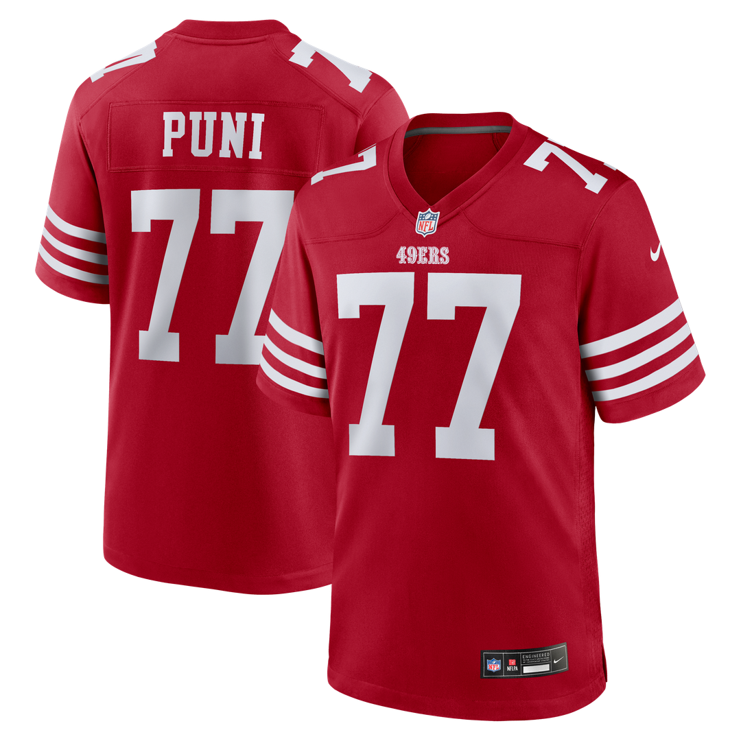 San Francisco 49ers Dominick Puni Nike Scarlet Team Game Jersey product image 1, provided for visual reference and product