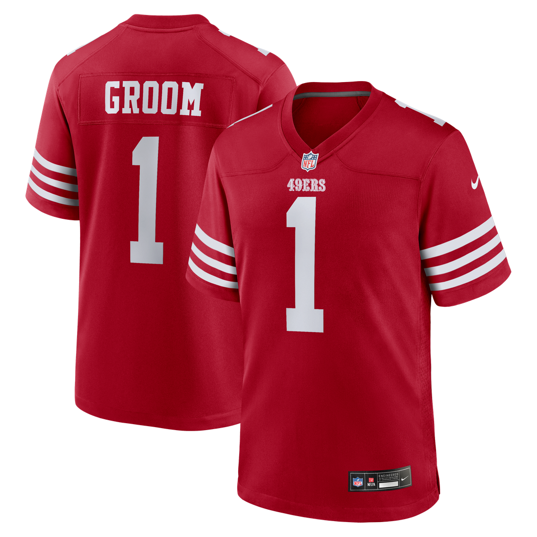 San Francisco 49ers Number 1 Groom Nike Scarlet Game Jersey product image 1, provided for visual reference and product