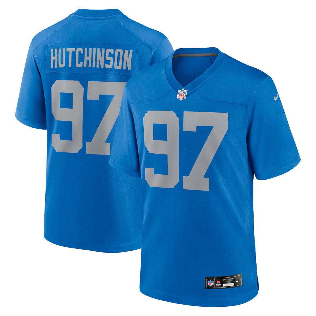 Detroit Lions Aidan Hutchinson Nike Blue Alternate Game Jersey product image 1, provided for visual reference and product
