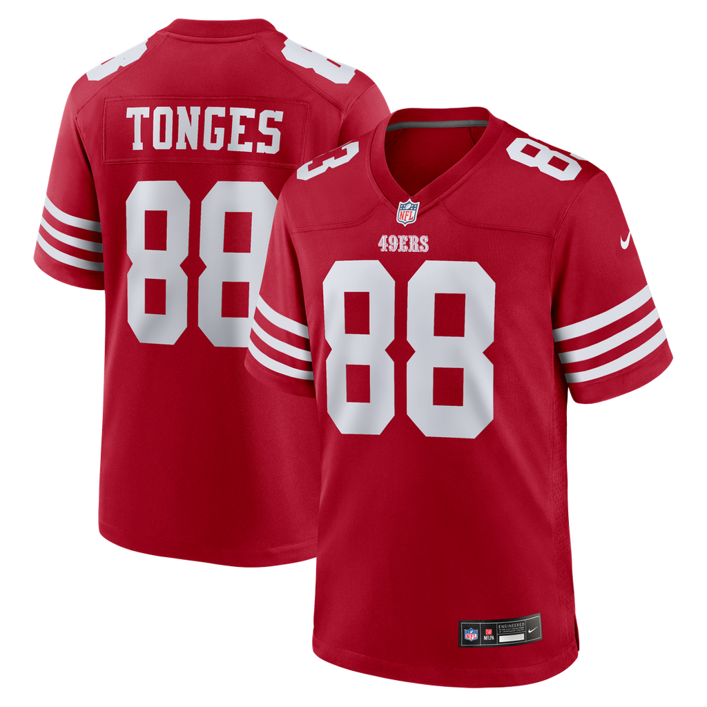 San Francisco 49ers Jake Tonges Nike Scarlet Team Game Jersey product image 1, provided for visual reference and product