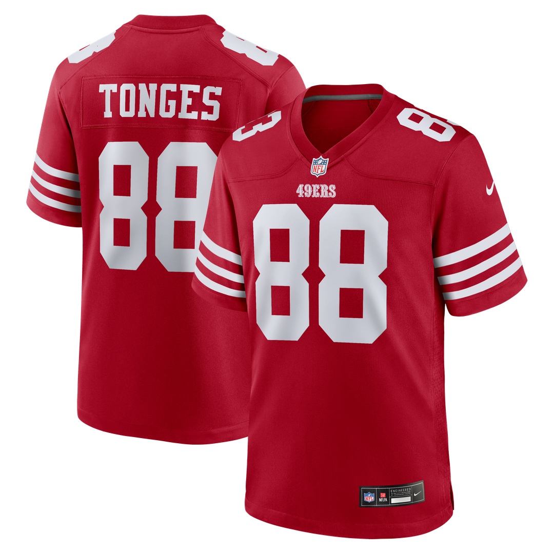 San Francisco 49ers Jake Tonges Nike Scarlet Team Game Jersey product image 1, provided for visual reference and product