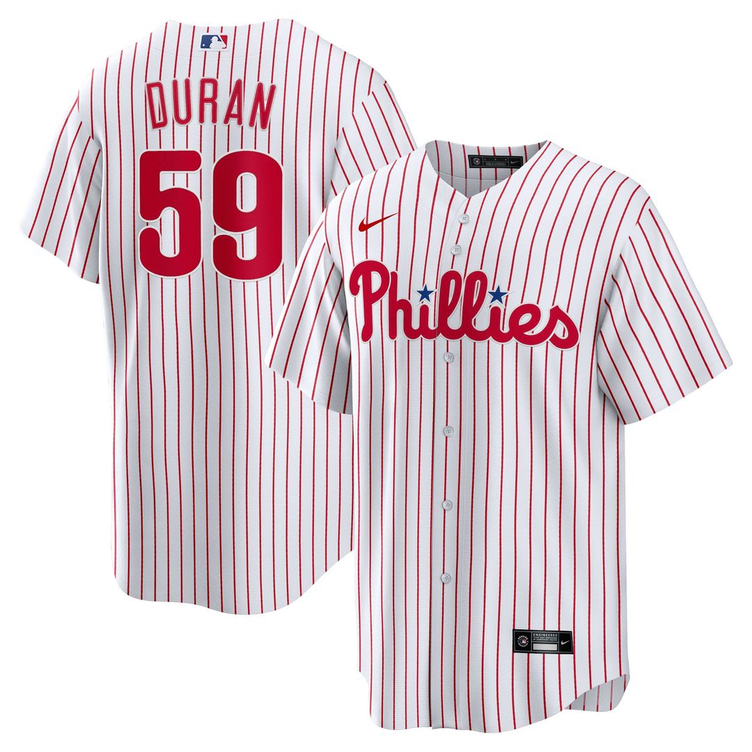 Philadelphia Phillies Jhoan Duran Nike White Home Replica Jersey product image 1, provided for visual reference and product
