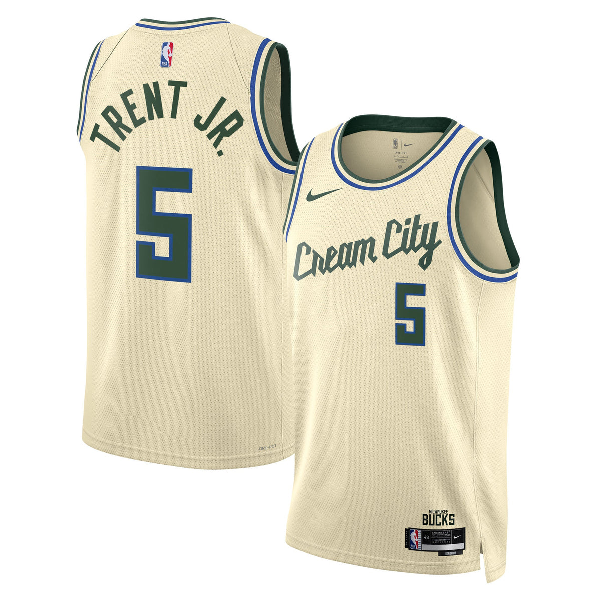 Milwaukee Bucks Nike 2025/26 City Edition Swingman Jersey - Cream - Gary Trent Jr. - Unisex product image 1, provided for