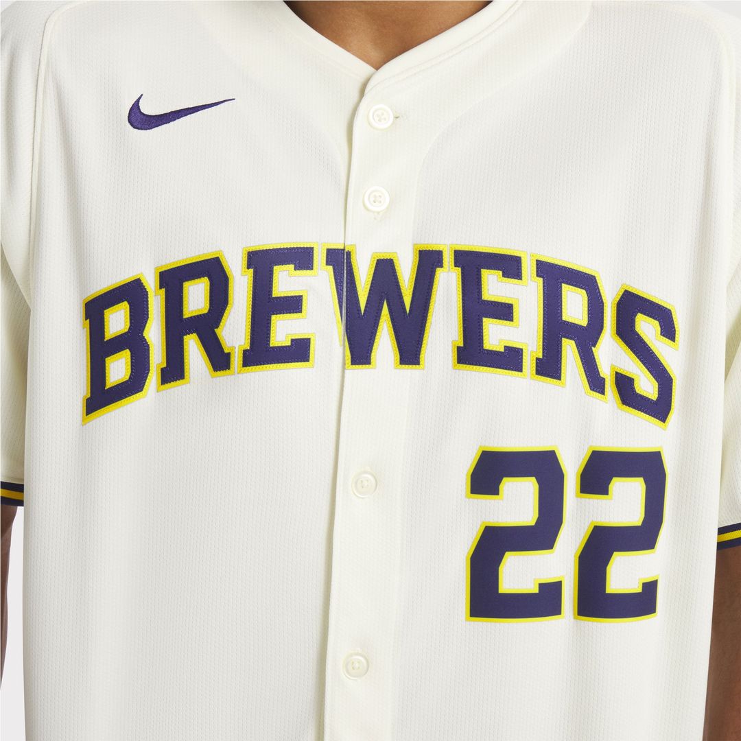 Milwaukee Brewers Christian Yelich Nike Cream Home Limited Player Jersey product image 10, provided for visual reference and