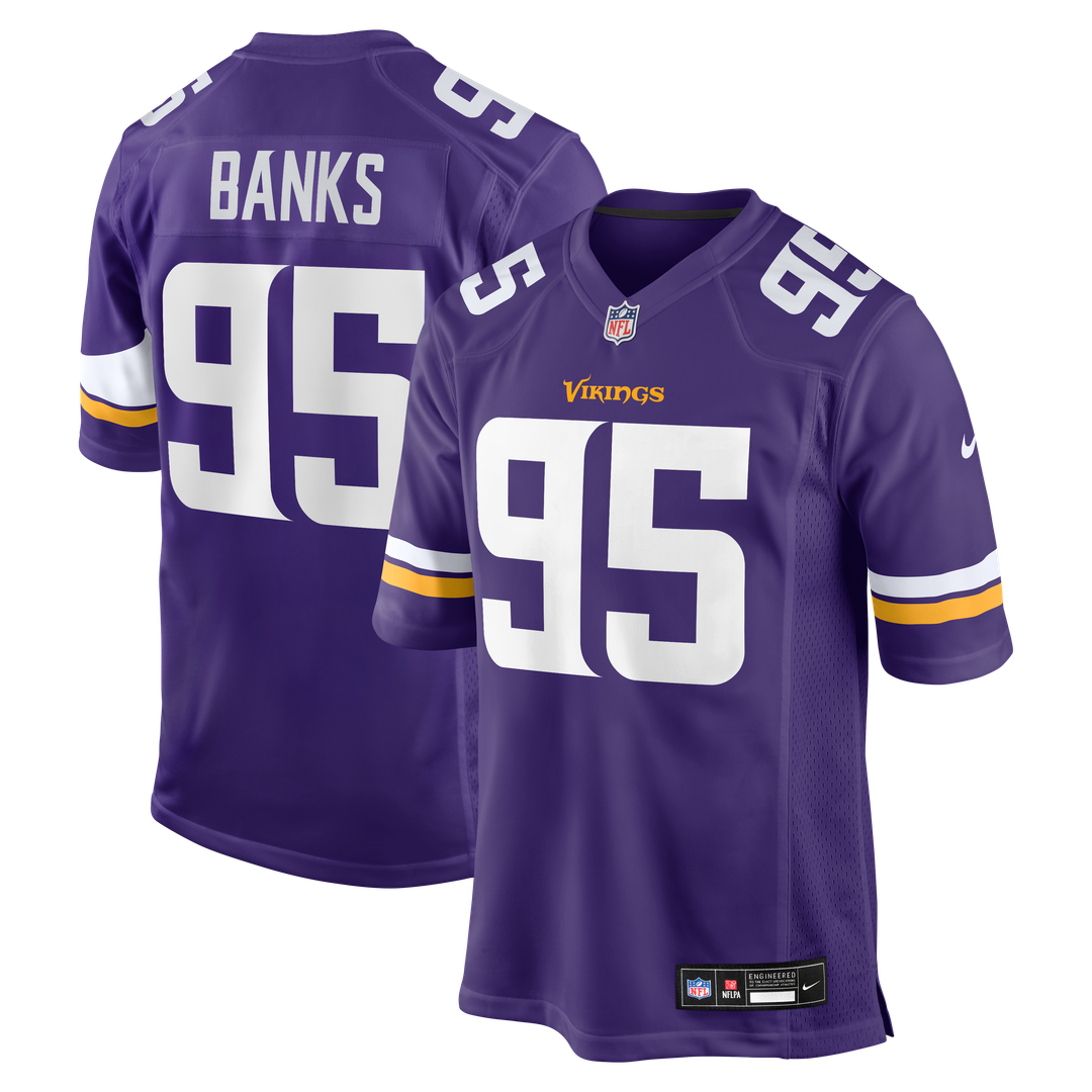 Minnesota Vikings Caleb Banks Nike Purple Team Game Jersey product image 1, provided for visual reference and product detail