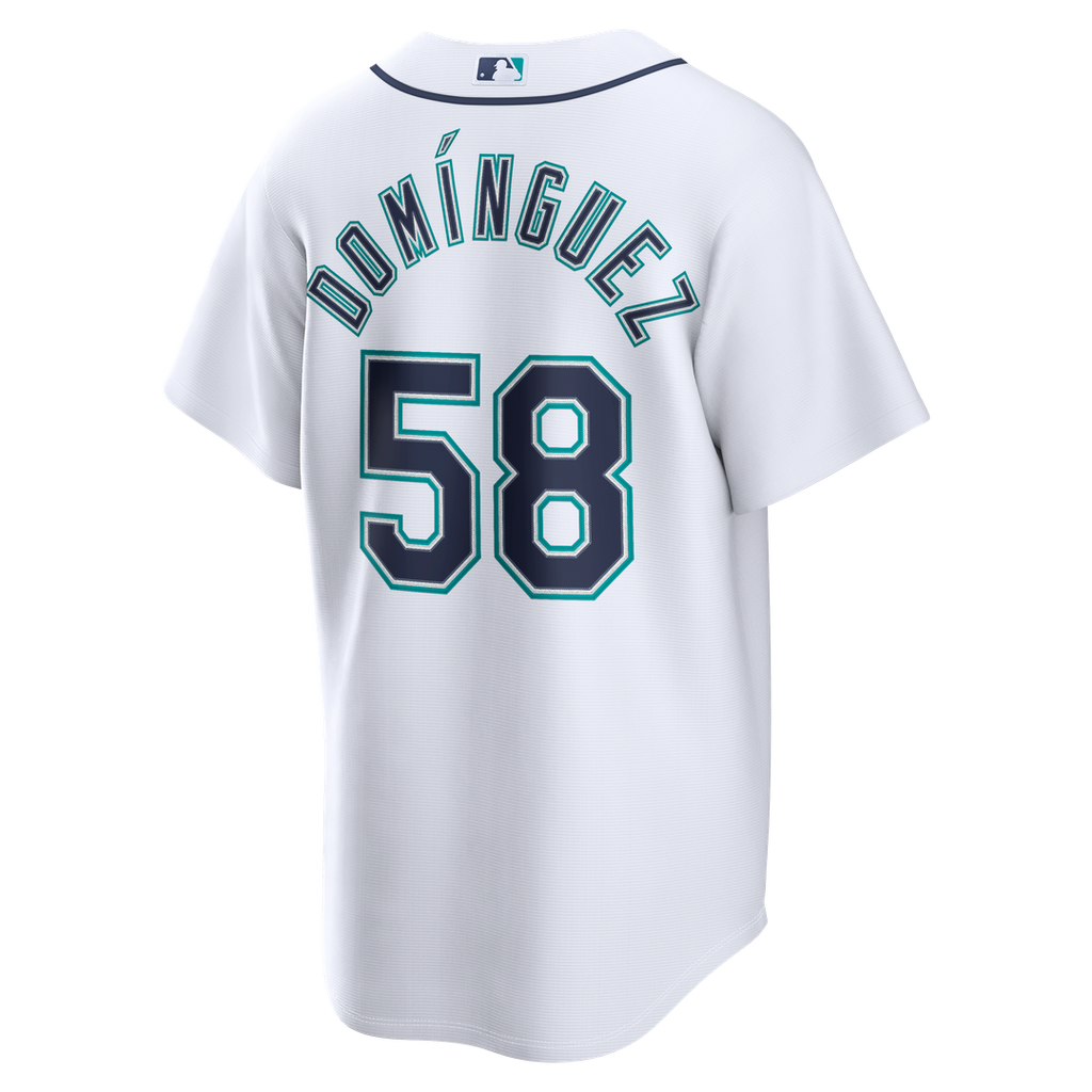 Seattle Mariners Seranthony Domínguez Nike White Home Replica Jersey product image 3, provided for visual reference and