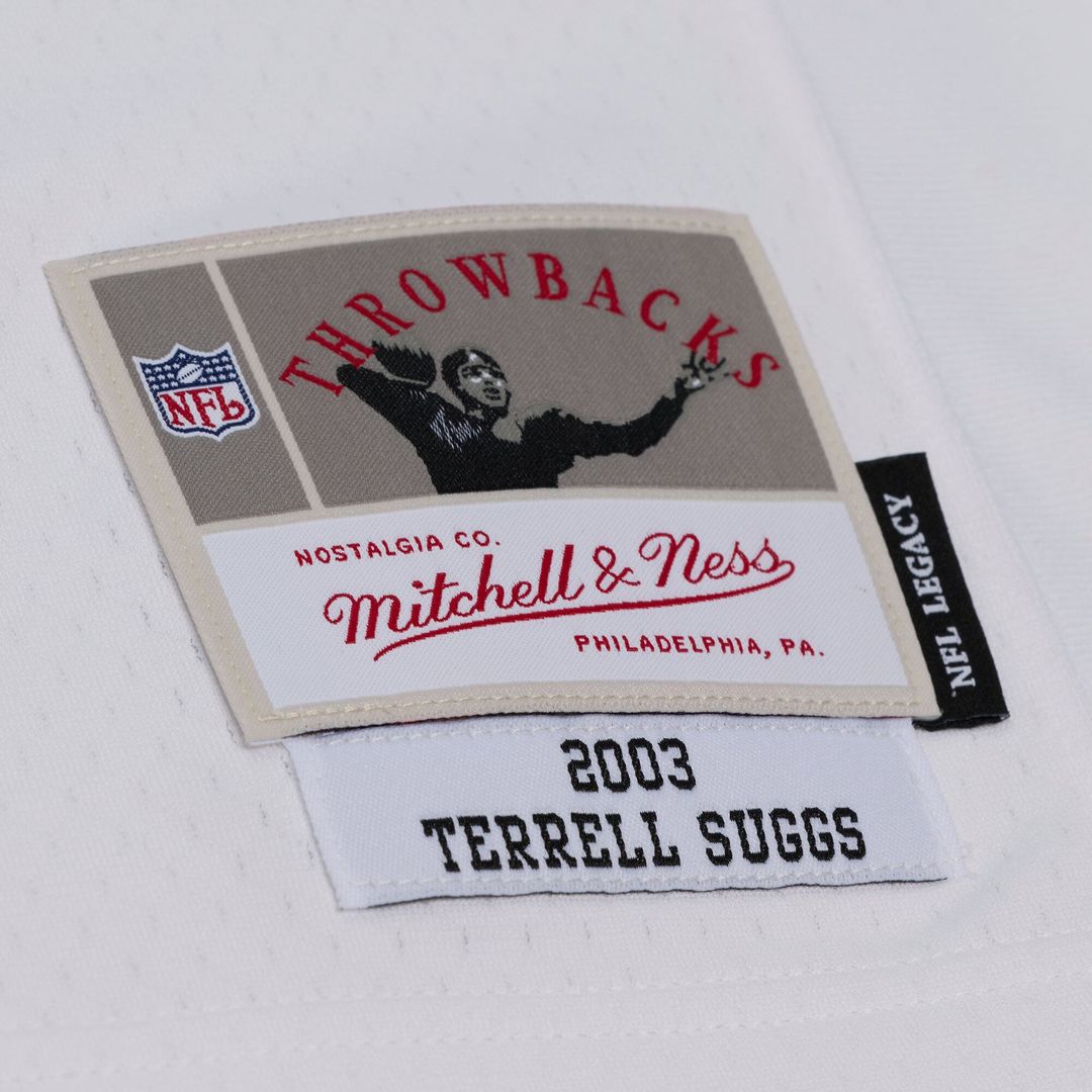 Baltimore Ravens Terrell Suggs Mitchell & Ness White 2003 Legacy Replica Player Jersey product image 3, provided for visual