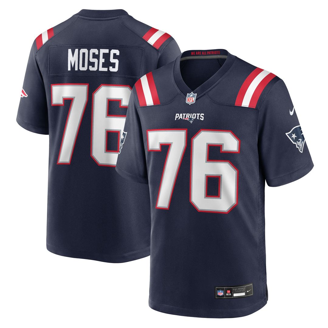 New England Patriots Morgan Moses Nike Navy Team Game Jersey product image 1, provided for visual reference and product