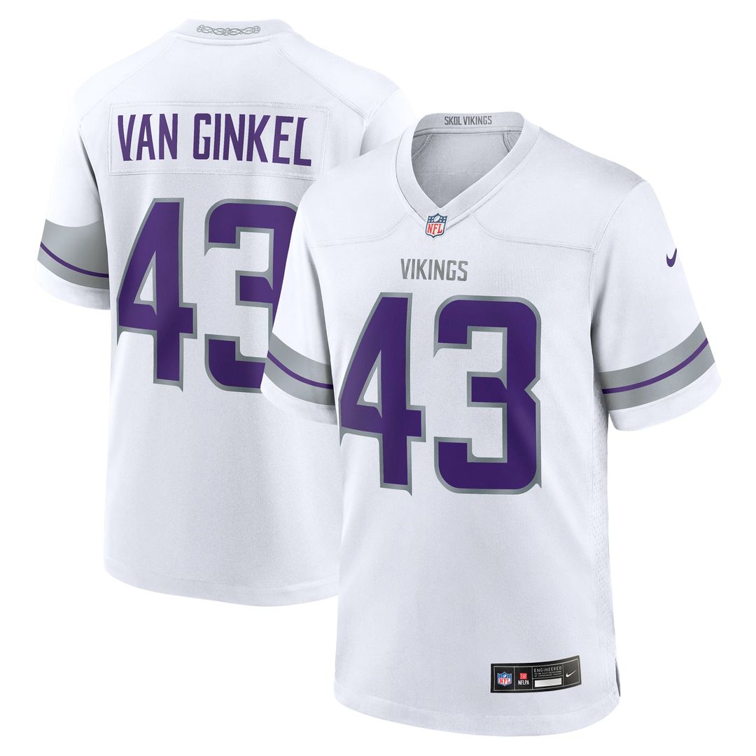 Minnesota Vikings Andrew Van Ginkel Nike White Alternate Game Jersey product image 4, provided for visual reference and