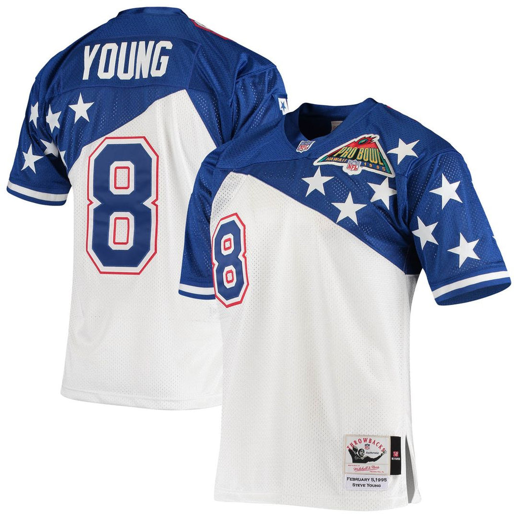NFC Steve Young Mitchell & Ness White/Blue 1994 Pro Bowl Authentic Jersey product image 1, provided for visual reference and
