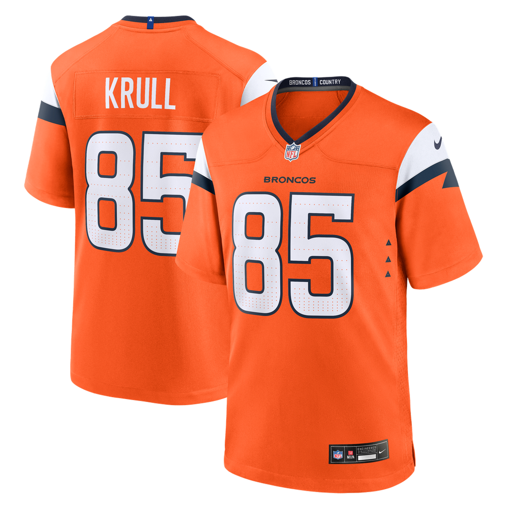 Denver Broncos Lucas Krull Nike Orange Team Game Jersey product image 1, provided for visual reference and product detail