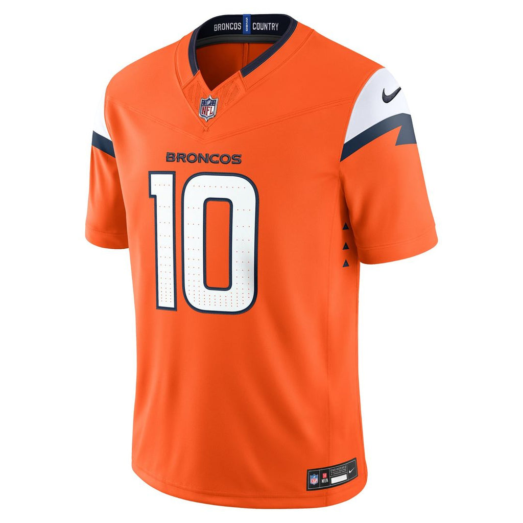 Denver Broncos Bo Nix Nike Orange Team Vapor F.U.S.E. Stitched Limited Jersey product image 2, provided for visual reference