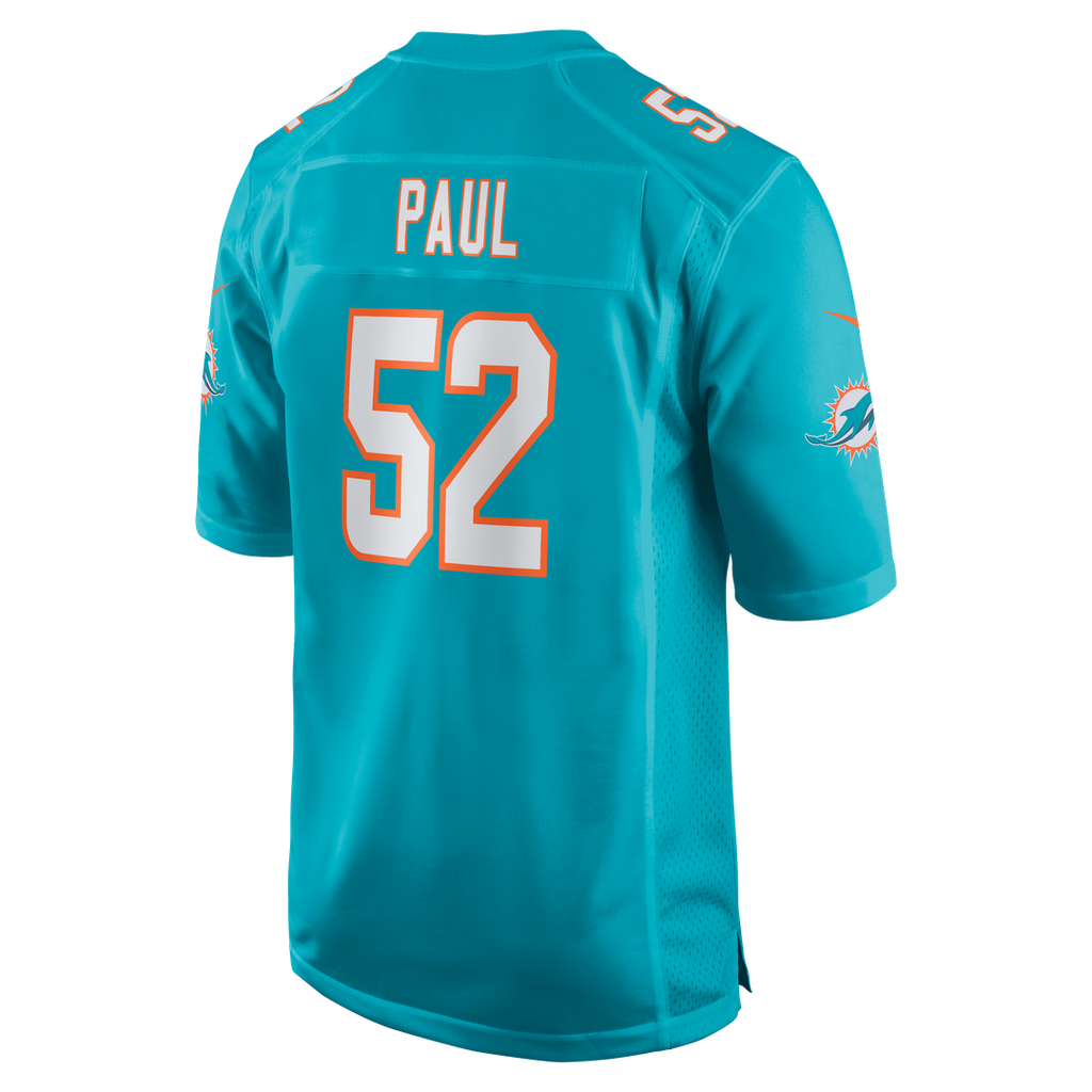 Miami Dolphins Patrick Paul Nike Aqua Game Jersey product image 3, provided for visual reference and product detail review