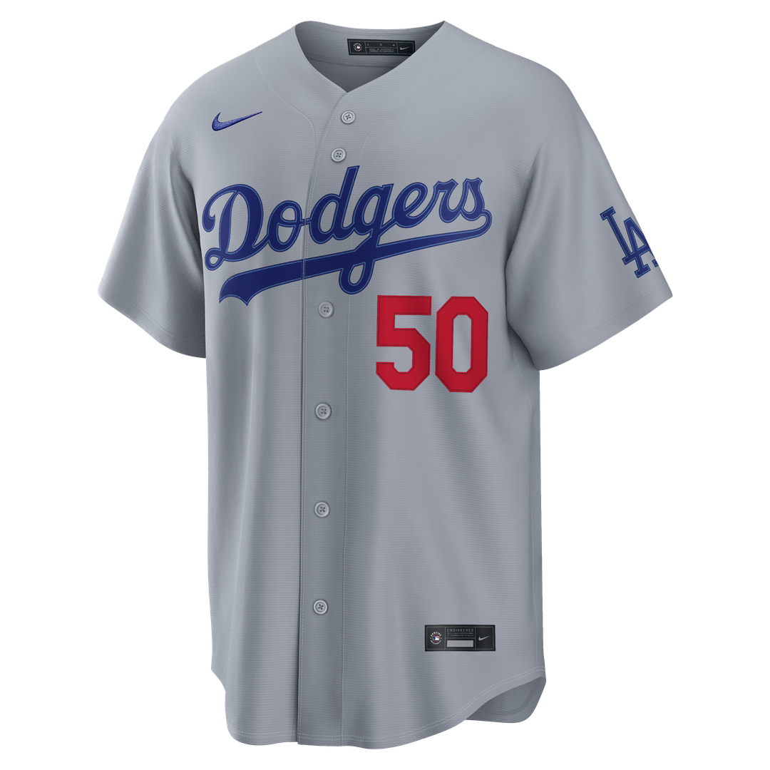 Los Angeles Dodgers Mookie Betts Nike Gray Stadium Jersey product image 2, provided for visual reference and product detail
