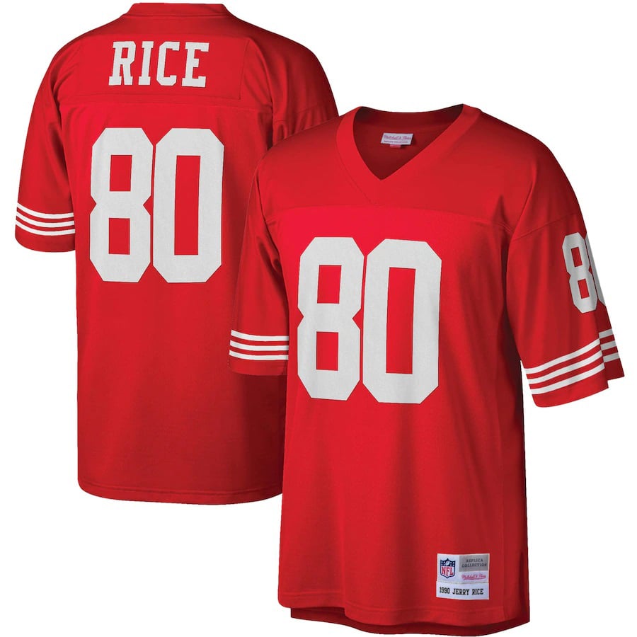 San Francisco 49ers Jerry Rice Mitchell & Ness Scarlet Big & Tall 1990 Retired Player Replica Jersey product image 1,