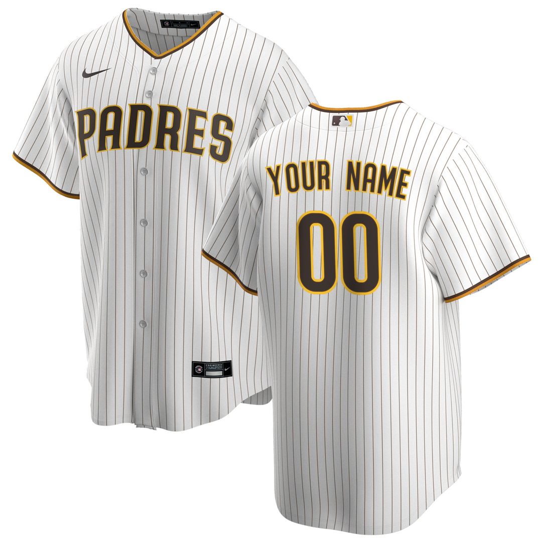 San Diego Padres Nike White Home Replica Custom Jersey product image 1, provided for visual reference and product detail