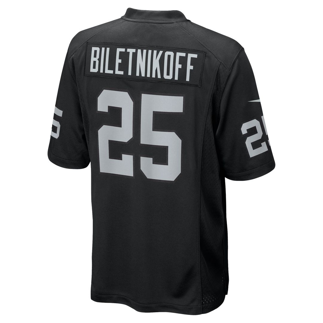 Las Vegas Raiders Fred Biletnikoff Nike Black Game Retired Player Jersey product image 3, provided for visual reference and