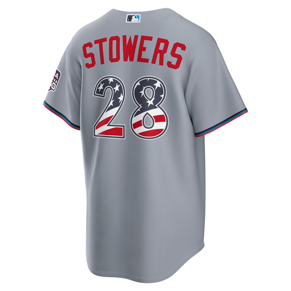 Fourth of July Miami Marlins Kyle Stowers Nike Gray USA 250 Stadium Jersey product image 3, provided for visual reference