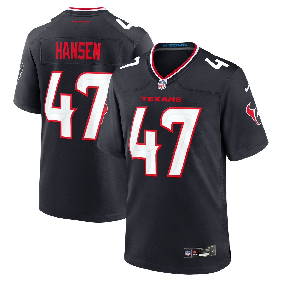 Houston Texans Louis Hansen Nike Navy Team Game Jersey product image 1, provided for visual reference and product detail